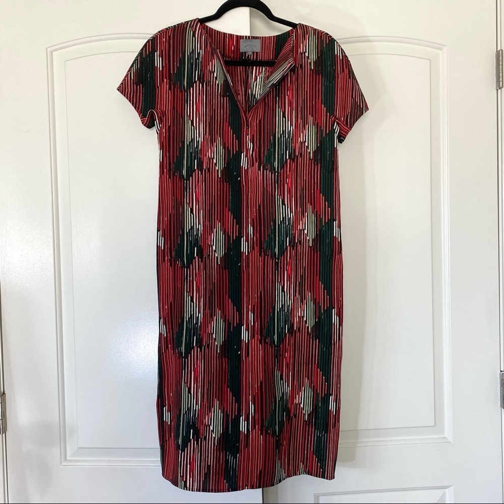 Maiyet Silk Red Stripe Midi Zipper Front Dress 34